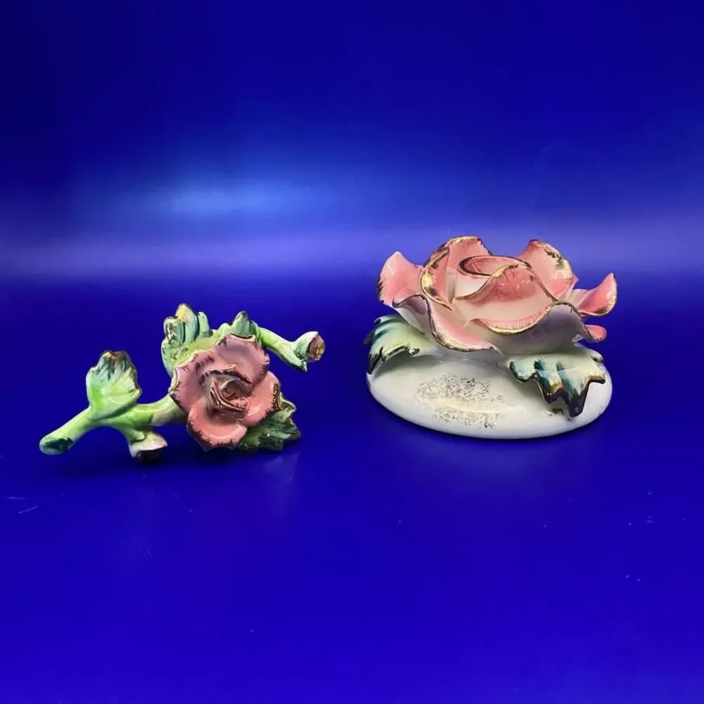 Vintage Commodore Porcelain Rose gold trim Candle base and climber